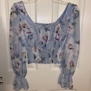 Blue Shein long sleeve floral shirt/blouse